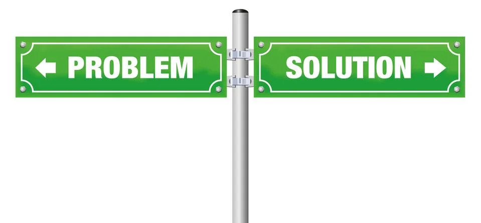 Problem Solution Street Sign Green Illustrazione stock