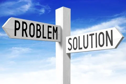 Problem, solution - wooden signpost Illustrazione stock