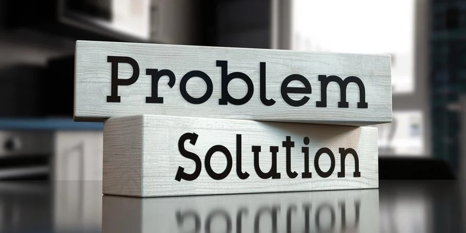Problem, solution - words on wooden blocks 스톡 일러스트
