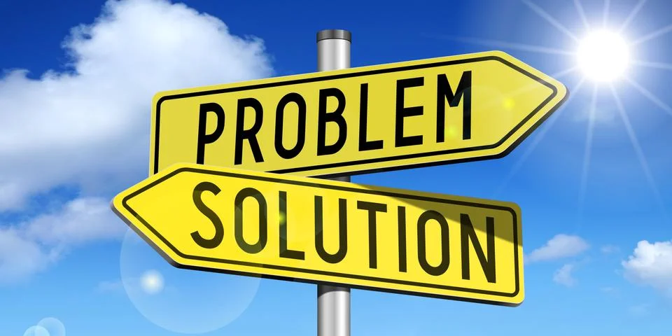 Problem, solution - yellow road-sign Illustrazione stock