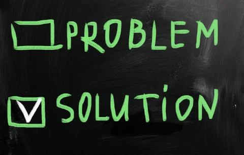 "problem solutions" handwritten with white chalk on a blackboard Stockillustratie