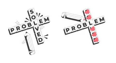 Problem solved crossword clean flash message illustration set Stock Illustration