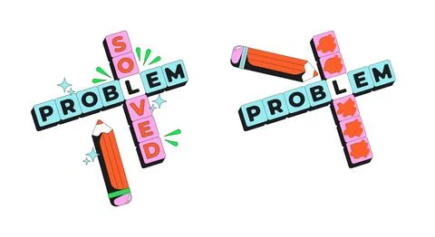 Problem solved crossword modern flash message illustration set Stock Illustration