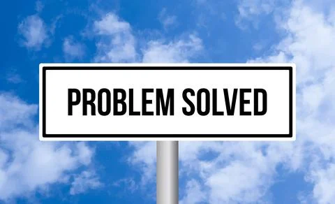 Problem solved road sign on sky background Stock Photos