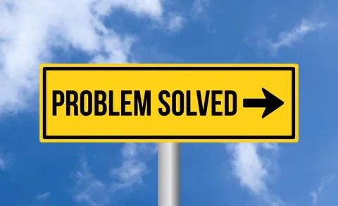 Problem solved road sign on sky background Stock Photos