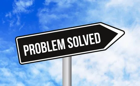 Problem solved road sign on sky background Foto stock