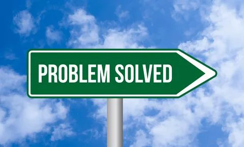 Problem solved road sign on sky background Stock Photos