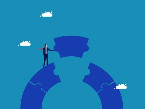Problem solved successful. Businessman connects jigsaw bridge Stock Illustration