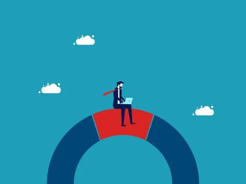 Problem solved successfully. Businessman successfully connects missing parts Illustrazione stock