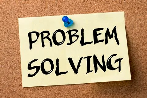PROBLEM SOLVING - adhesive label pinned on bulletin board Stock Photos