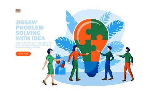 Problem solving and creating idea with jigsaw bulb and team conversation co.. Stock Illustration