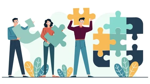 Problem solving and solution concept with people character bring puzzle pieces Stock Footage 279535255