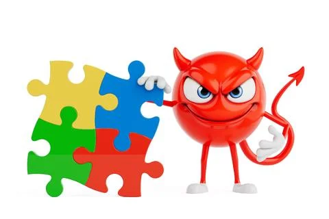 Problem Solving And Strategic Thinking Concept. Red Evil Cartoon Character .. Illustrazione stock