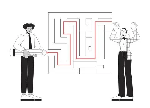 Problem solving black and white 2D illustration concept 스톡 일러스트