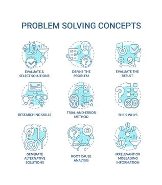 Problem solving blue concept icons set Illustrazione stock