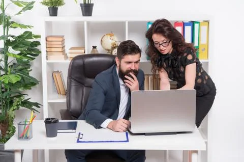 Problem solving. Business partners work on computer. Communication and IT skills Stockfoto's