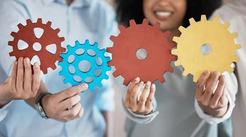 Problem solving business people with integration sign for teamwork Stock Photos