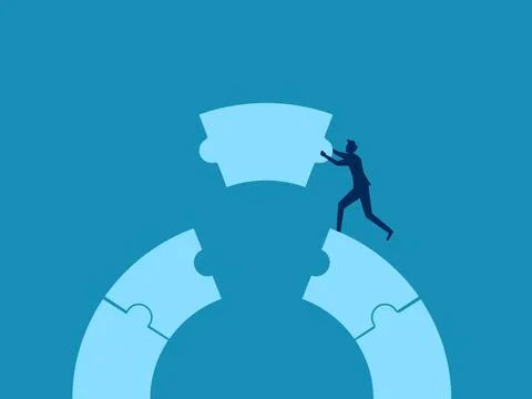 Problem solving. Businessman connects jigsaw bridge Illustrazione stock