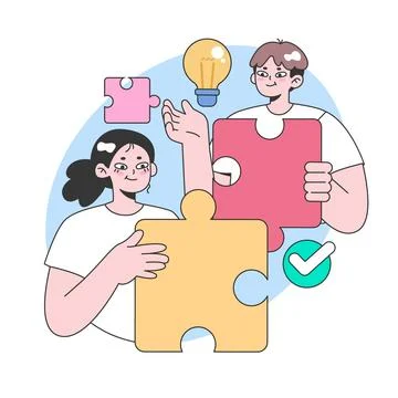 Problem-solving collaboration concept. Flat vector illustration イラスト素材