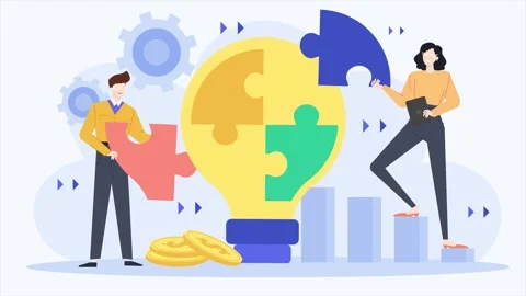 Problem solving concept with business partner and lightbulb puzzle animated Stock Footage 278561570