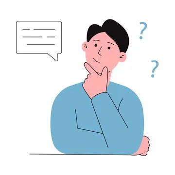 Problem solving concept, guy thinking with question mark Stock Illustration