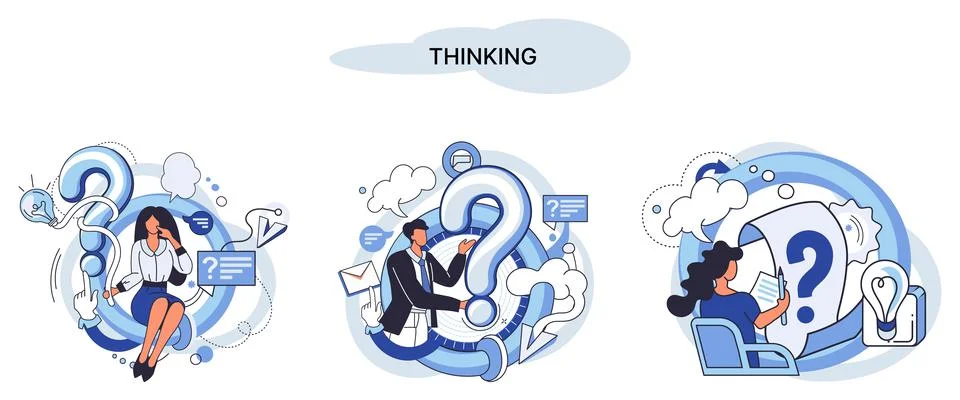 Problem solving concept, man wondering or thinking, planning or pondering, with 스톡 일러스트