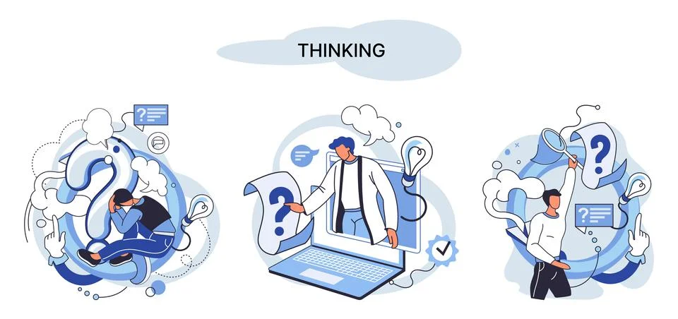 Problem solving concept, man wondering or thinking, planning or pondering, with イラスト素材