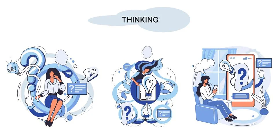 Problem solving concept, man wondering or thinking, planning or pondering, with 스톡 일러스트