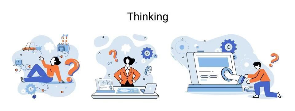 Problem solving concept, man wondering or thinking, planning or pondering, with 스톡 일러스트