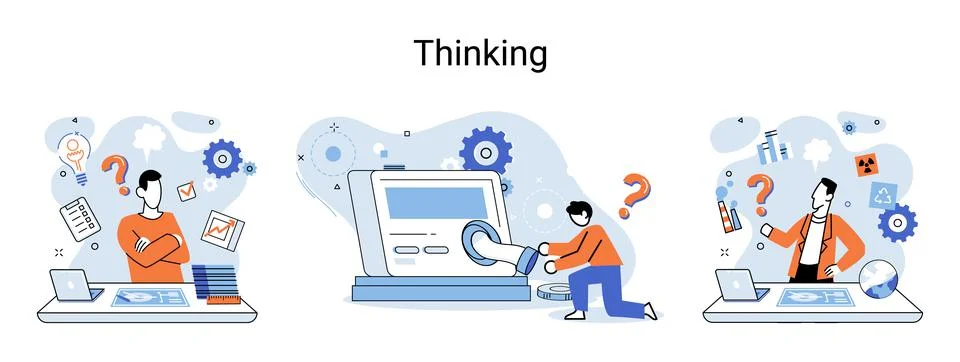 Problem solving concept, man wondering or thinking, planning or pondering, with Stock Illustration
