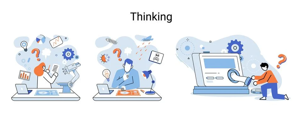 Problem solving concept, man wondering or thinking, planning or pondering, with 스톡 일러스트