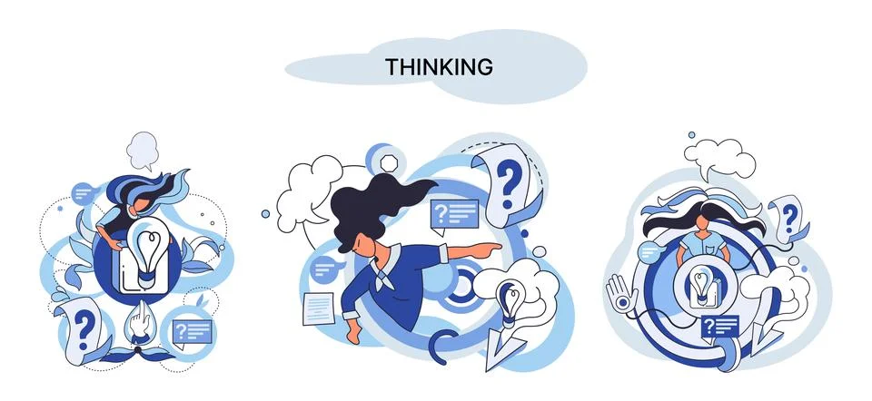 Problem solving concept, man wondering or thinking, planning or pondering, with Stock Illustration