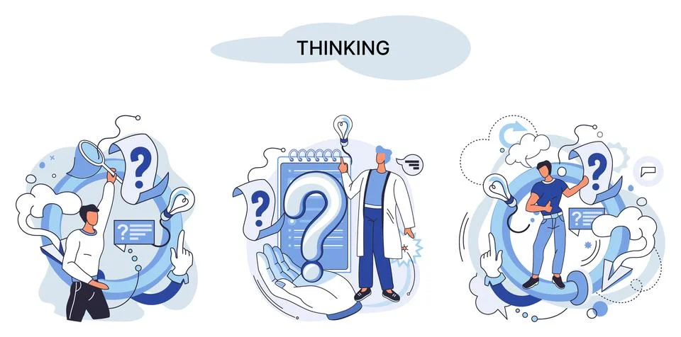 Problem solving concept, man wondering or thinking, planning or pondering, with Stock Illustration