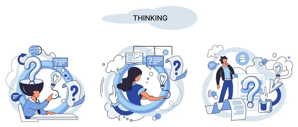 Problem solving concept, man wondering or thinking, planning or pondering, with 스톡 일러스트