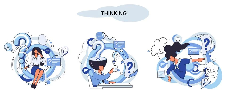 Problem solving concept, man wondering or thinking, planning or pondering, with 스톡 일러스트