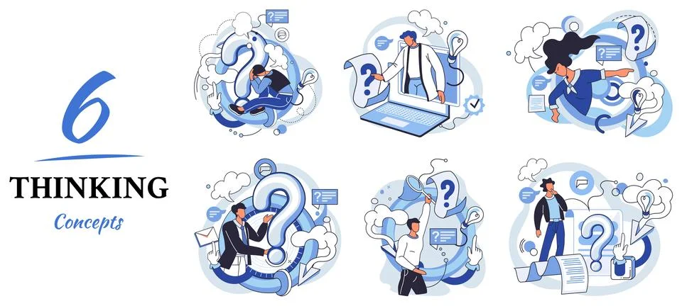 Problem solving concept, man wondering or thinking, planning or pondering, with 스톡 일러스트