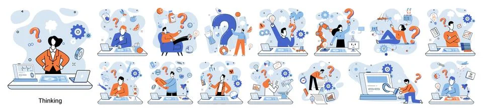 Problem solving concept, man wondering or thinking, planning or pondering, with 스톡 일러스트