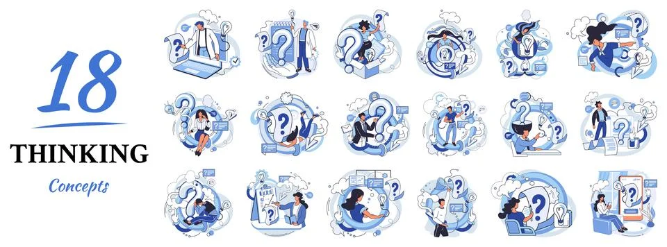 Problem solving concept, man wondering or thinking, planning or pondering, with Stock Illustration