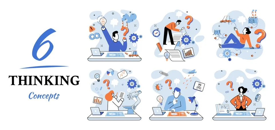 Problem solving concept, man wondering or thinking, planning or pondering, with 스톡 일러스트