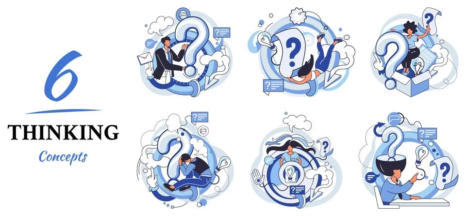 Problem solving concept, man wondering or thinking, planning or pondering, with 스톡 일러스트