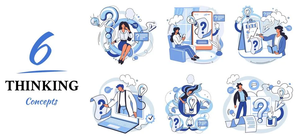 Problem solving concept, man wondering or thinking, planning or pondering, with イラスト素材