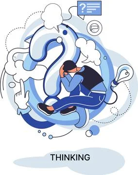 Problem solving concept, man wondering or thinking, planning or pondering, with Illustrazione stock