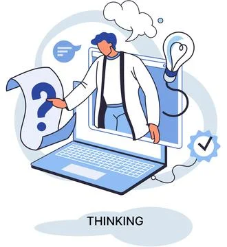 Problem solving concept, man wondering or thinking, planning or pondering, with 스톡 일러스트