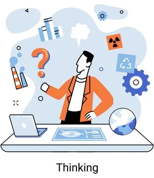 Problem solving concept, man wondering or thinking, planning or pondering, with 스톡 일러스트