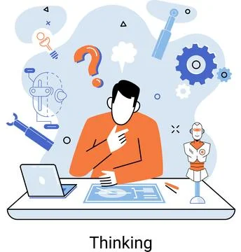 Problem solving concept, man wondering or thinking, planning or pondering, with 스톡 일러스트