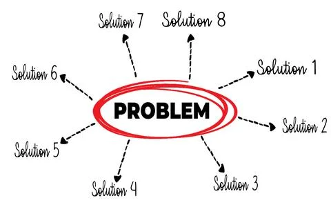 Problem Solving Concept with Multiple Solutions Linked by Arrows Illustrazione stock