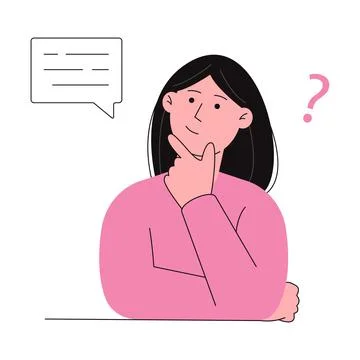 Problem solving concept, woman or girl thinking, with question mark 스톡 일러스트