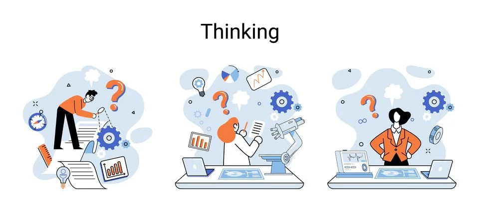 Problem solving concept, woman wondering or thinking, planning or pondering イラスト素材
