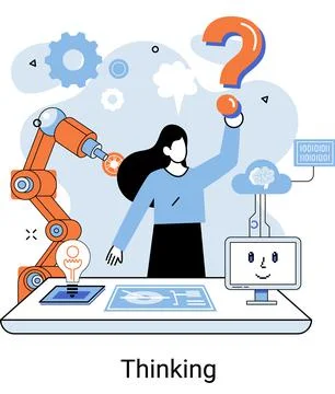 Problem solving concept, woman wondering or thinking, planning or pondering Illustrazione stock