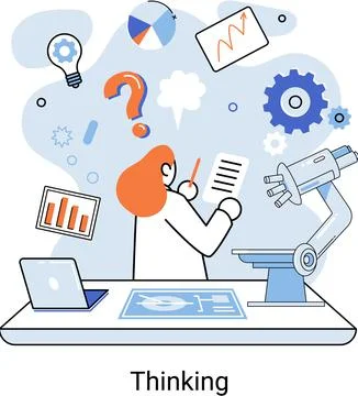 Problem solving concept, woman wondering or thinking, planning or pondering 스톡 일러스트